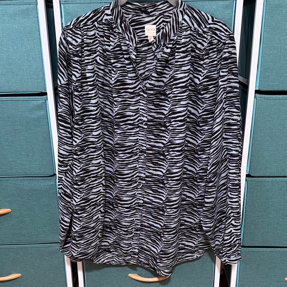 Rebecca Taylor La Vie Black & Gray Zebra-Print Button-Down Shirt